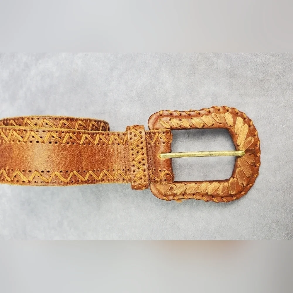 Another Line Genuine Leather Brown braid‎ Boho western cowgirl Women belt Size M